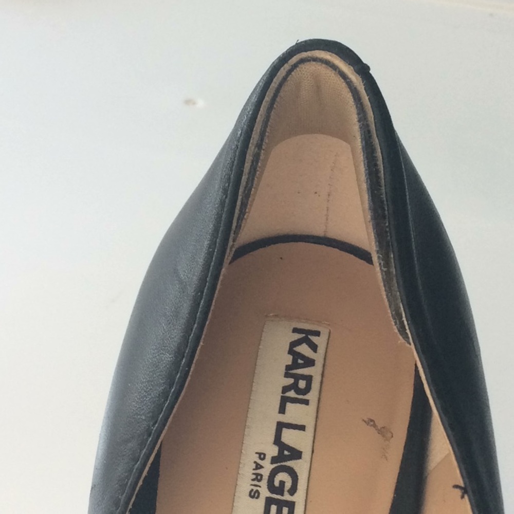Karl Lagerfeld Black Shoes pearled heels size 7.5 - Picture 5 of 10